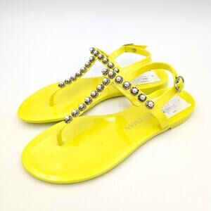 Stuart Weitzman Goldie Pearl Crystal Women's Jelly Thong Sandals Yellow Sz US6B